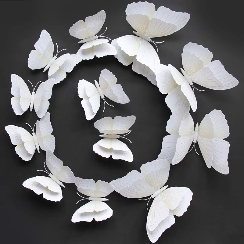 🦋 12Pcs 3D Butterfly Wall Stickers Double Layer Solid Color Wedding Home Decor