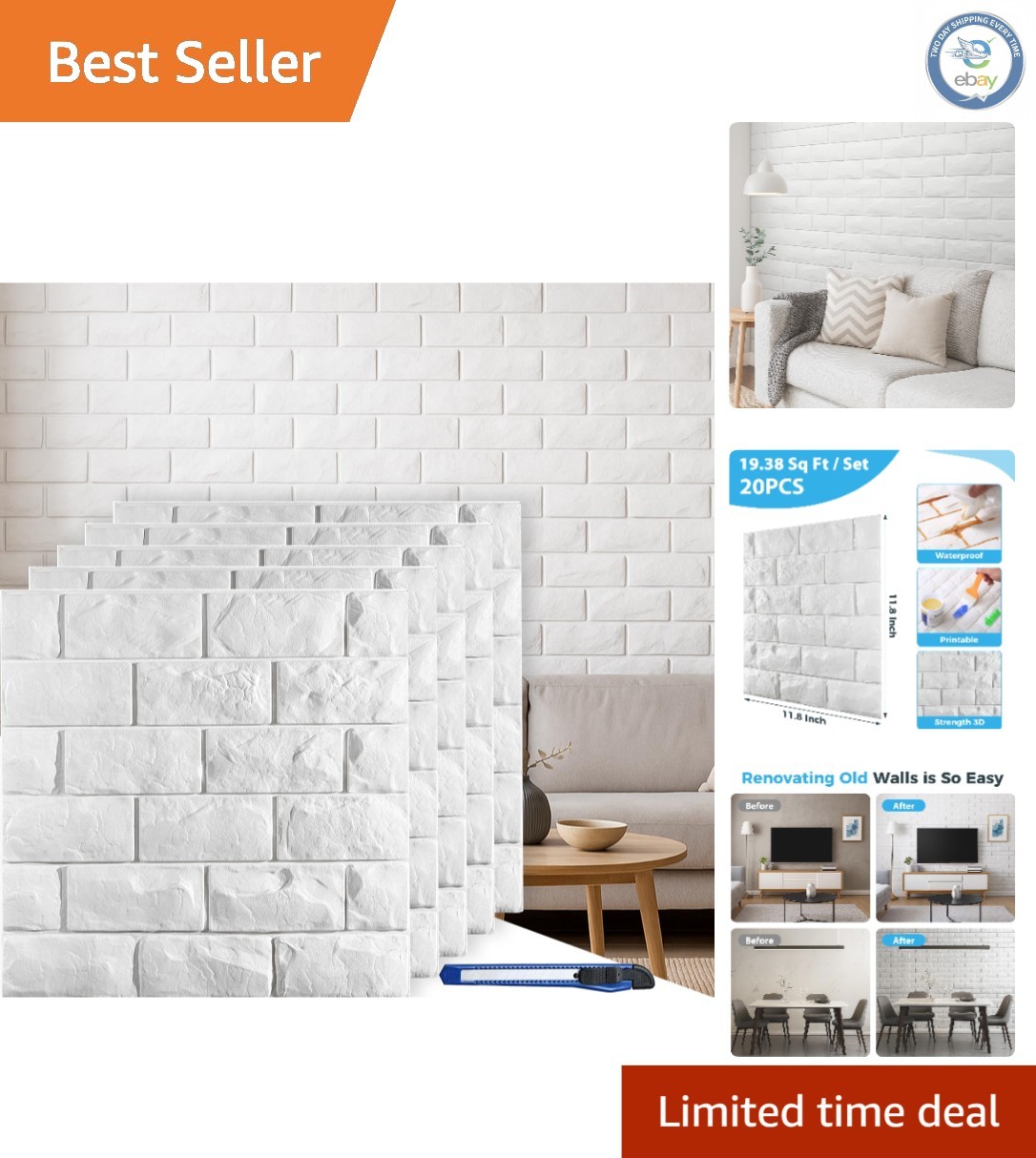 20 Pcs 3D Faux Brick Peel and Stick Wall Panels – Waterproof & Easy to Install