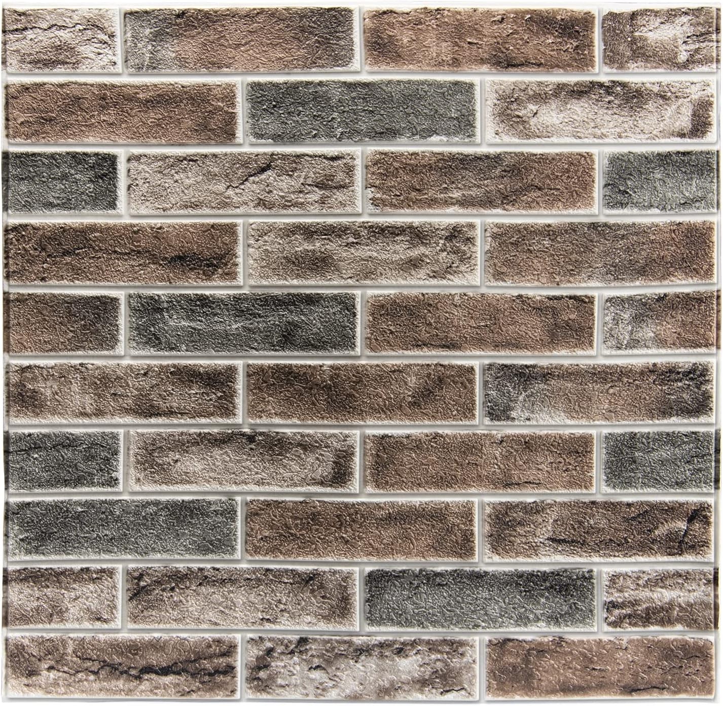 Large 3D Brick Wall Tiles 20pk 105 SqFt Gray Brown Waterproof Self-Adhesive