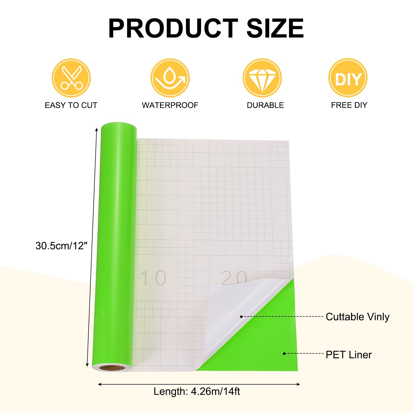 Light Green Permanent Vinyl Sticker, 12 inches x 14 feet per roll