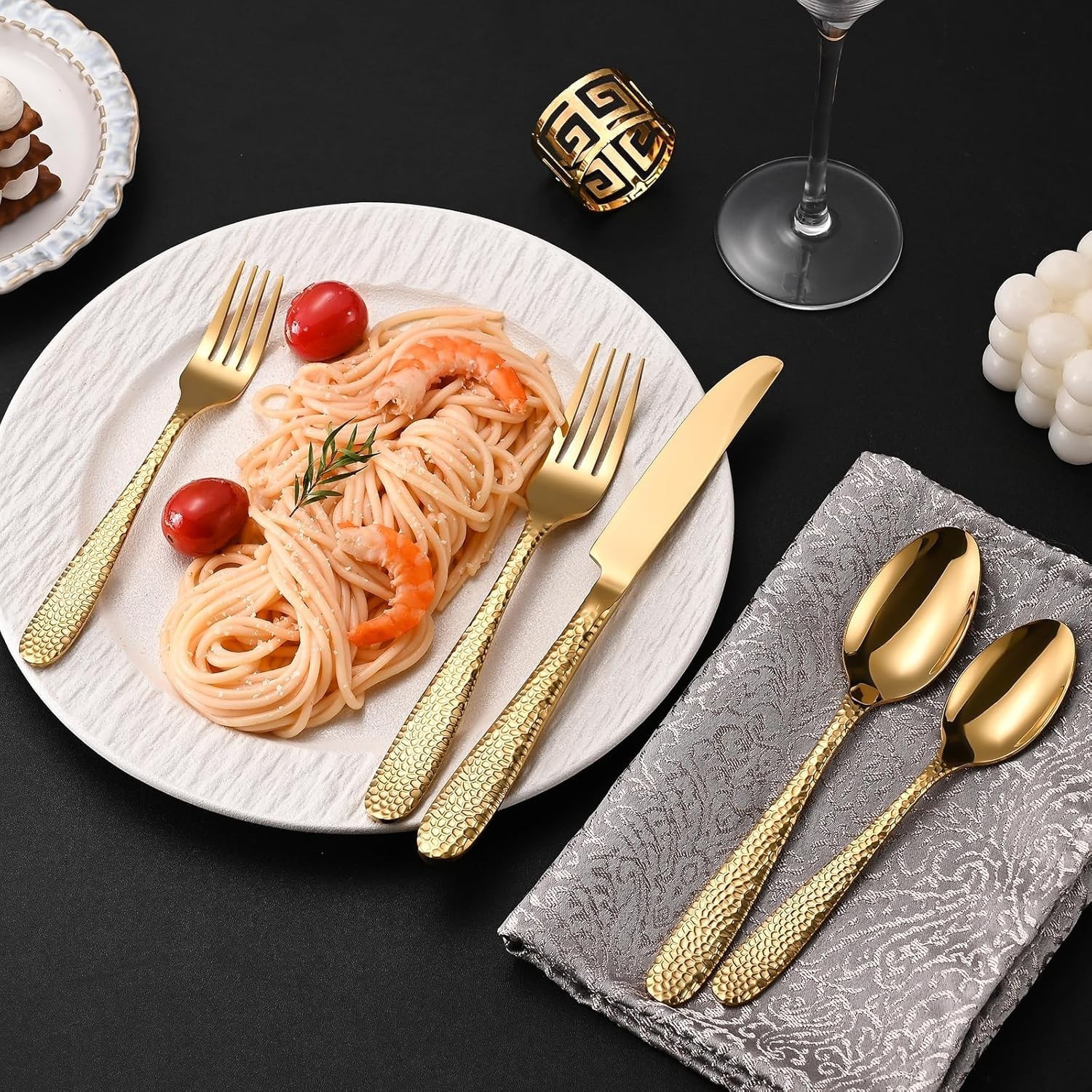 Gold Hammered Silverware Set, 20-Piece Heavy Duty Stainless Steel Flatware Sets