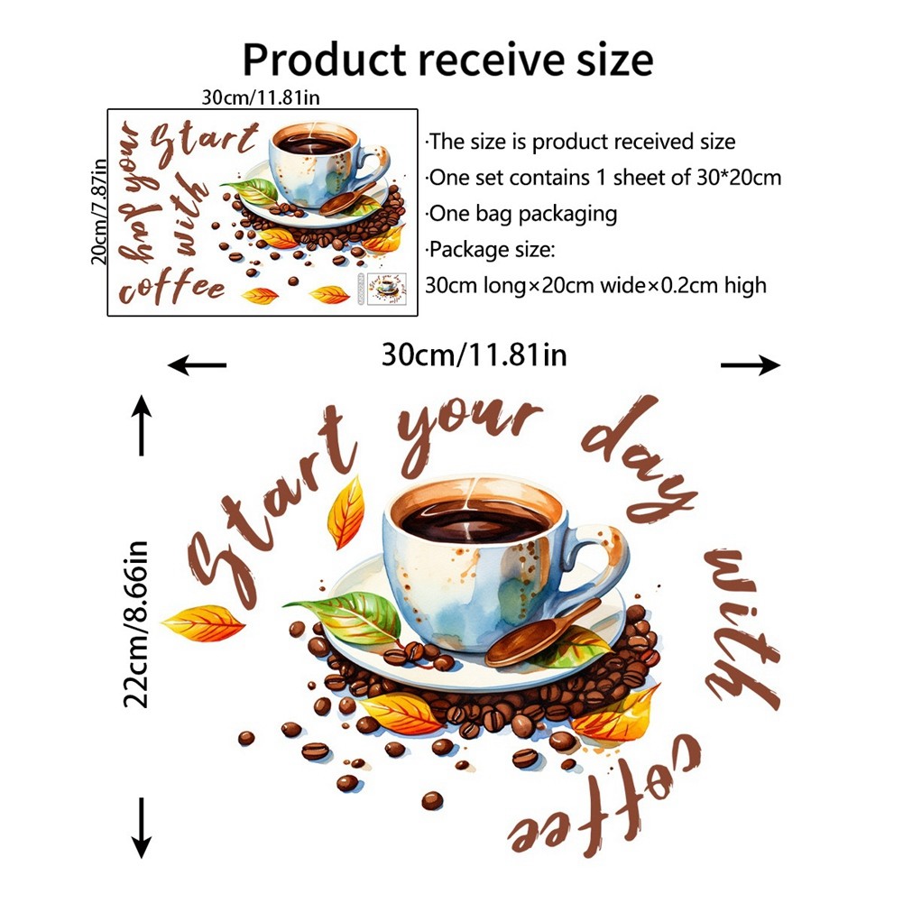Coffee Cup Wall Stickers Restaurant Background Decoration Mural for Cafe2007