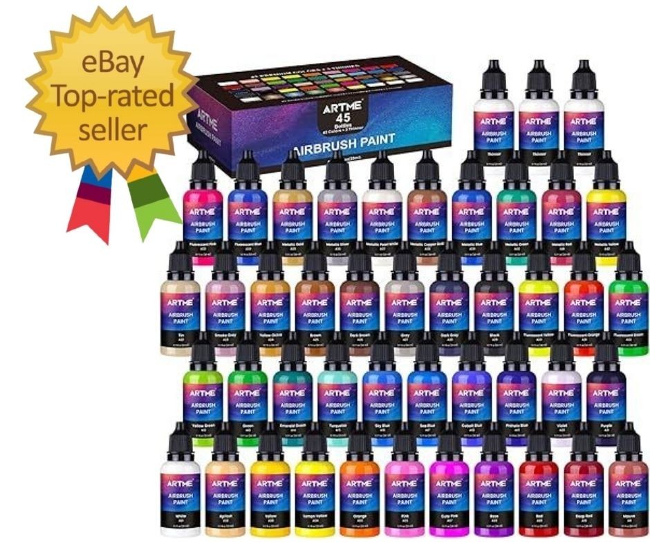 42 Color Acrylic Airbrush Paint Set with Thinners – Opaque, Metallic, Neon