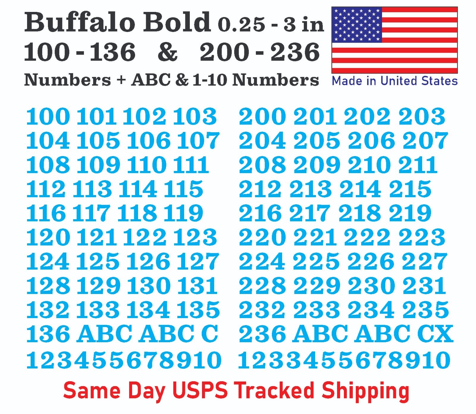 100-136 & 200-236 Vinyl Decal Numbers – Mailbox, Wall, Address, Locker Stickers
