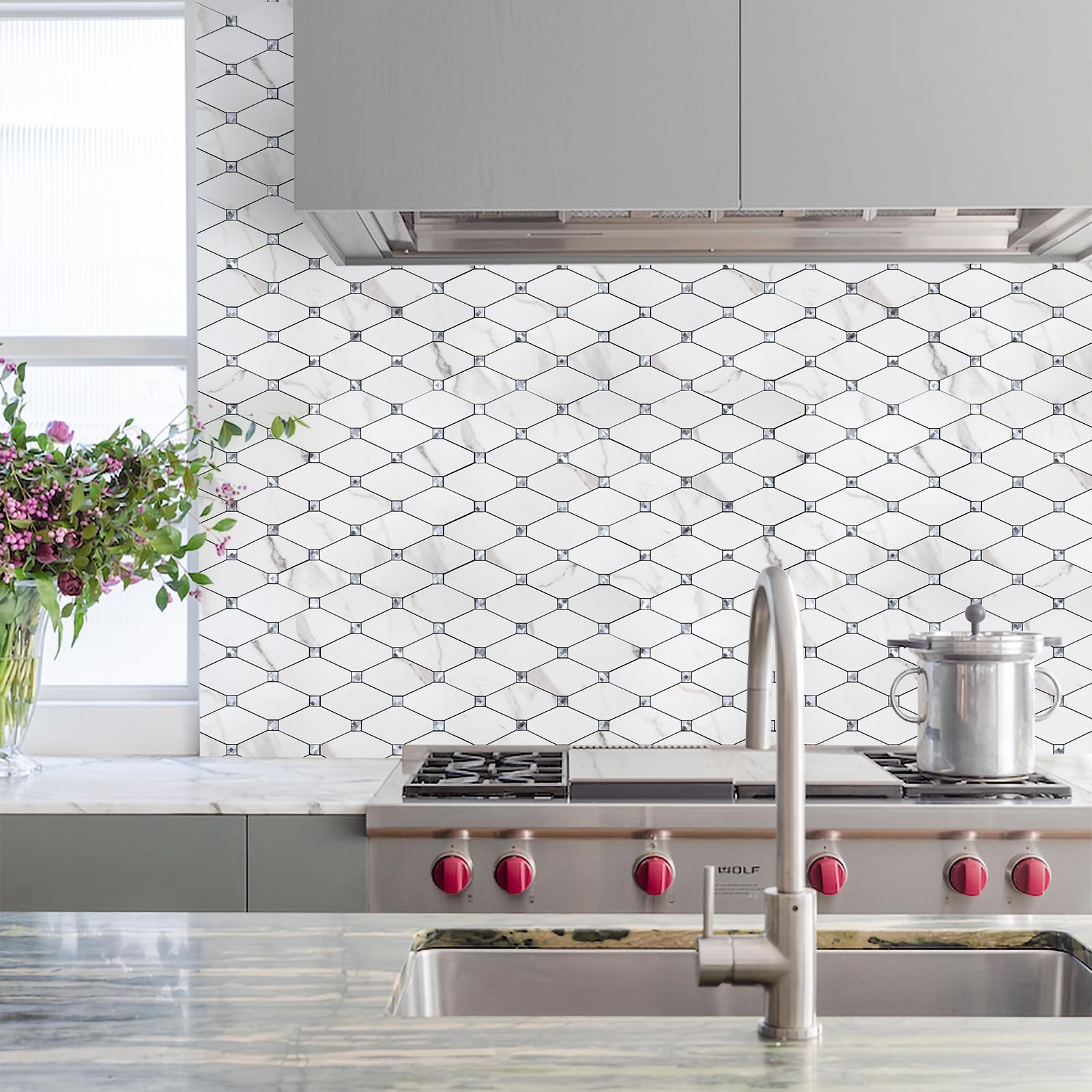 10 Sheets Peel and Stick Backsplash, Calacatta Stick on Aluminum Composite Ti…