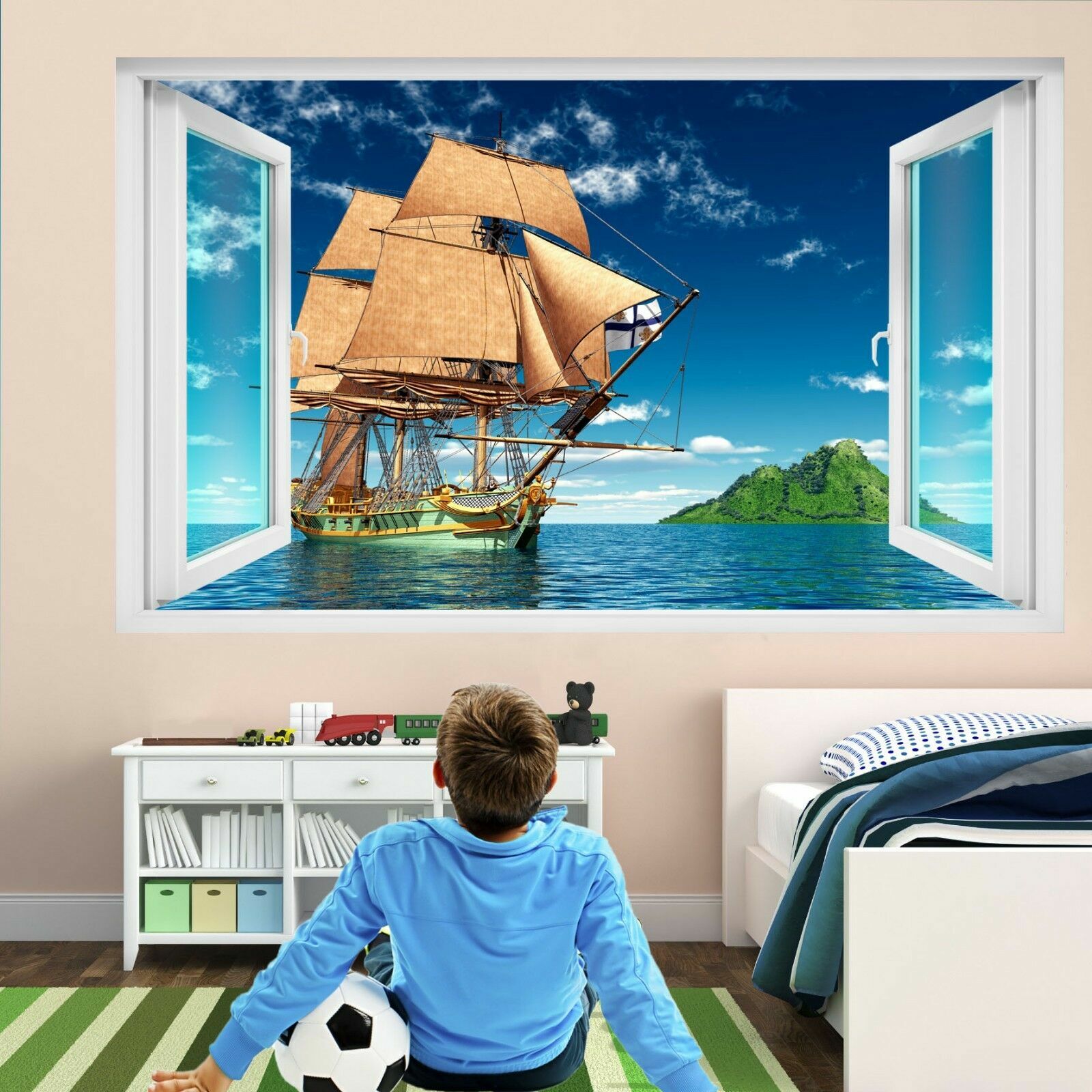 Pirates Island Sailing Ship 3D Wall Art Sticker Mural Decal Home Kids Decor DP14