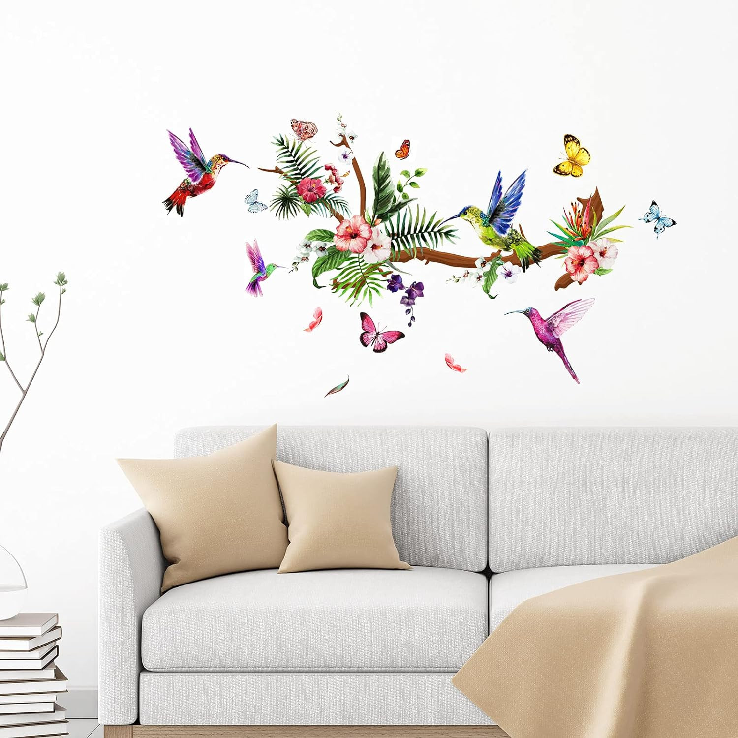 Hummingbirds Wall Decals Peel and Stick Birds Vinyl Wall Stickers Butterfly Flow