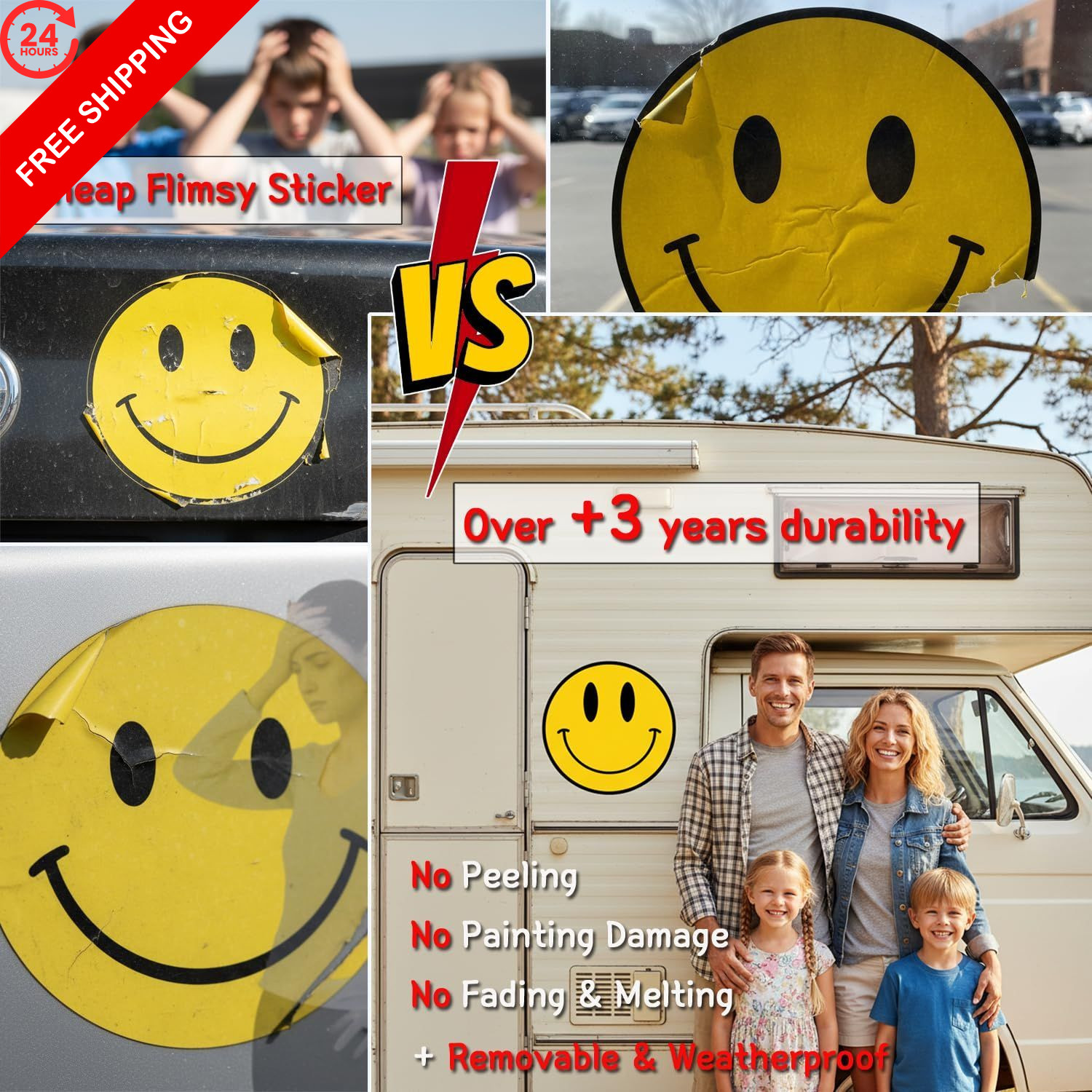Smiley Face Decal Sticker 12×12 – Waterproof UV-Coated Vinyl 12" *12", Yellow