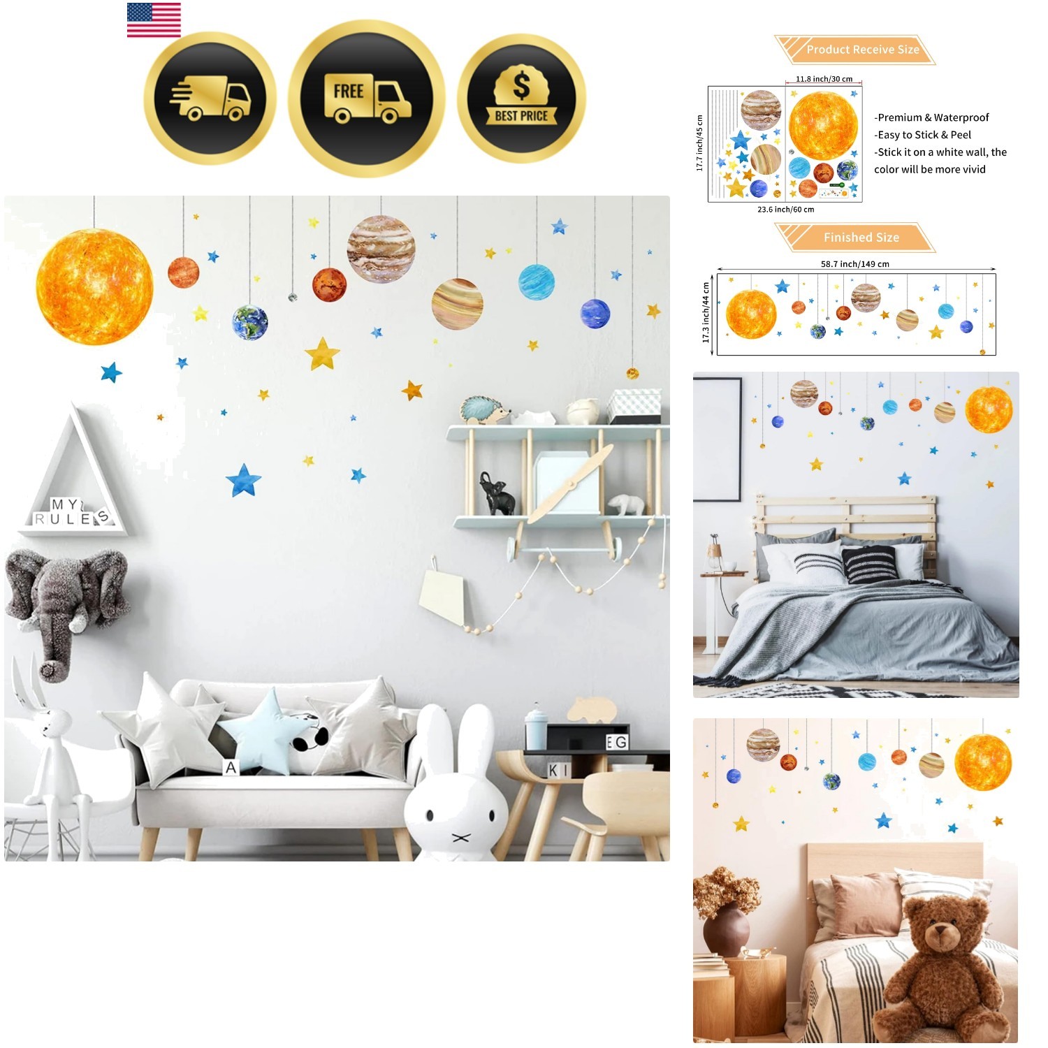 Space Wall Decals for Kids Planet Stars Solar System Kids Room Decor