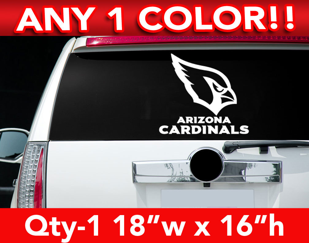ARIZONA CARDINALS WORDS / HEAD ONLY LOGO DECAL STICKER 18"w x 16"h ANY 1 COLOR