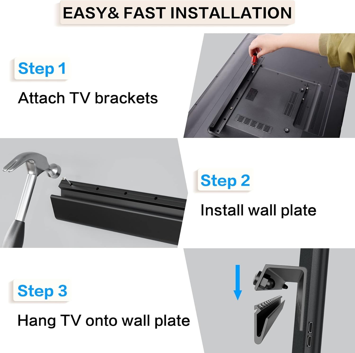 No Drill Drywall TV Mount, No Stud TV Wall Mount for Most Brand 22-55 Inch Tvs u