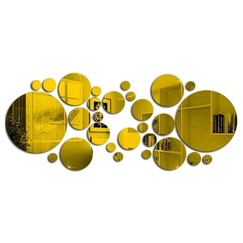 26 PCs 3D Acrylic Mirror Wall Sticker Round DIY Wall Decal For Living Room Decor