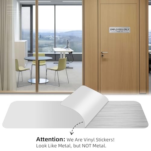 2 Pack Employees Only Sign Stickers 9"x2.5", Back Adhesive, Metal like Brushed