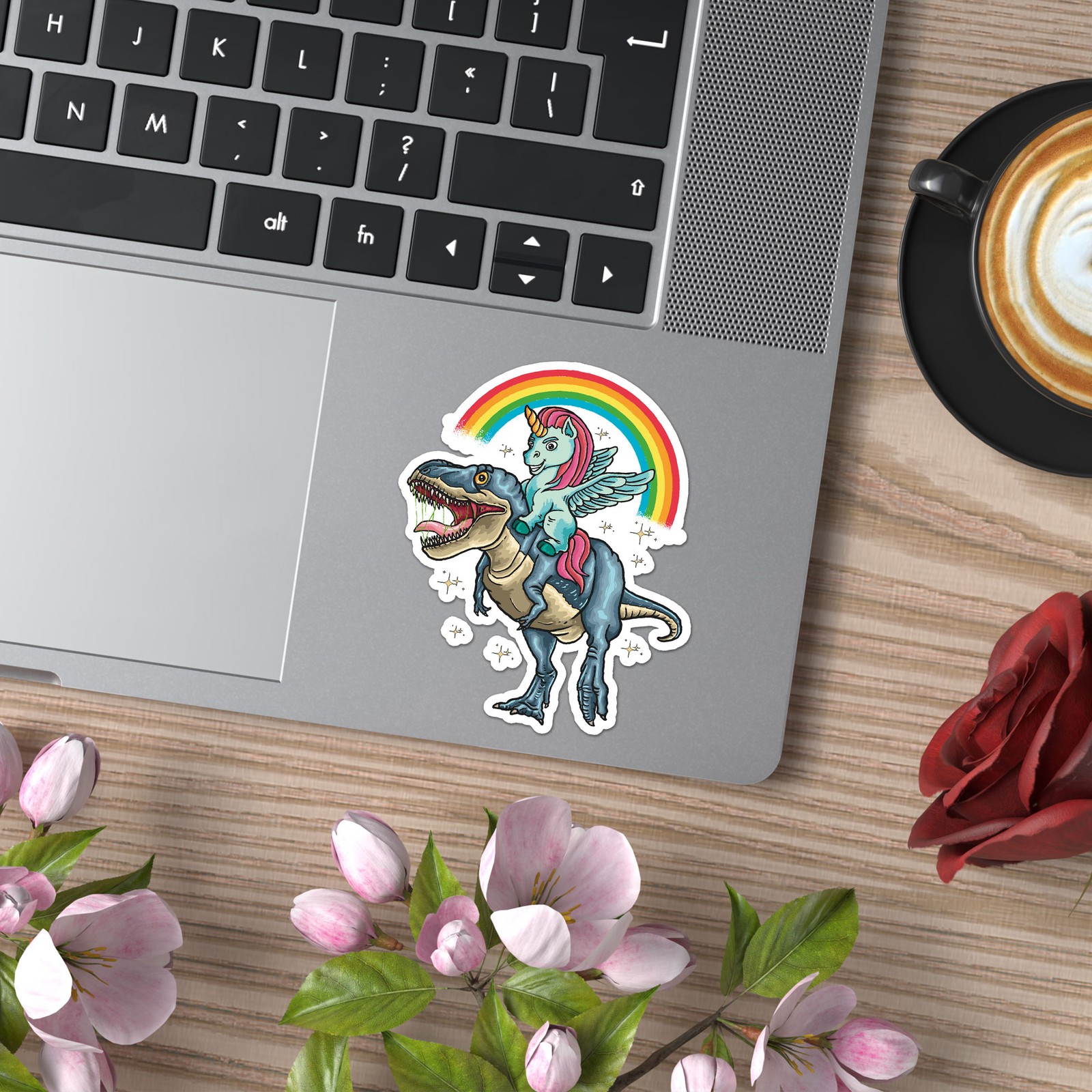 Unicorn Riding T-Rex – Vinyl Decal Sticker – Car Window Laptop – ebn8532