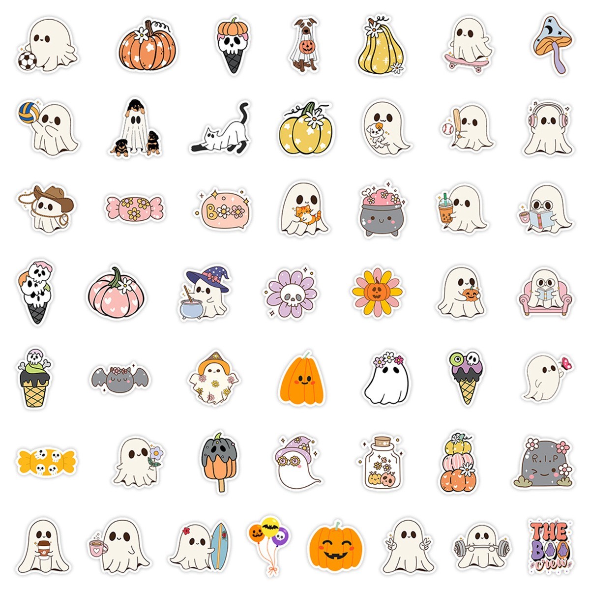 50pcs Waterproof Vinyl Stickers Halloween Little Ghost Pumpkin Phone Car Window