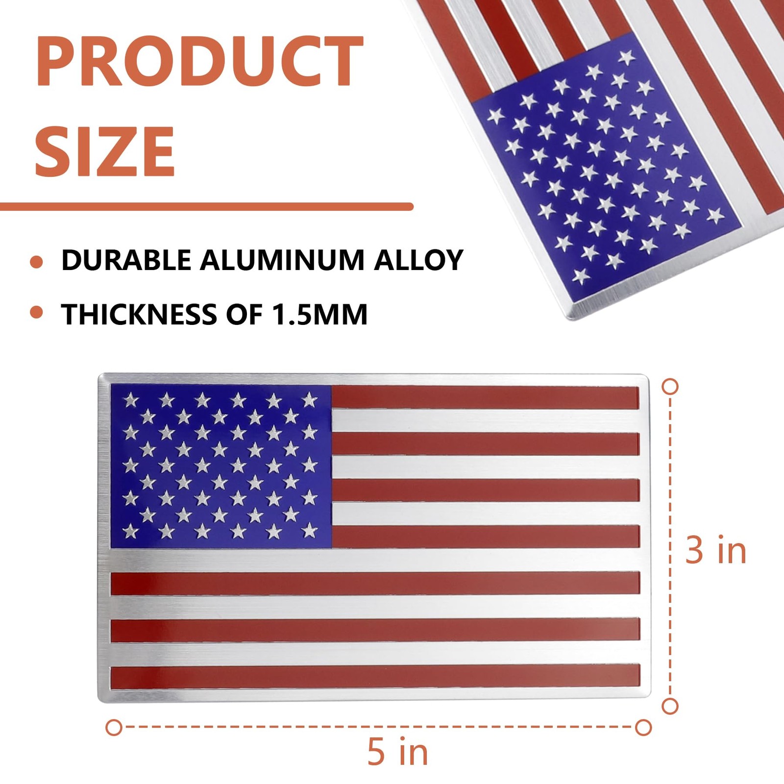 3D Embossed Metal American Flag Decals 2 Pack – 5" x 3" USA Flag Stickers for…