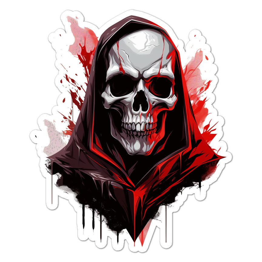 Grim Reaper Skull, Vinyl Decal Sticker, Indoor Outdoor, 3 Sizes, #11138
