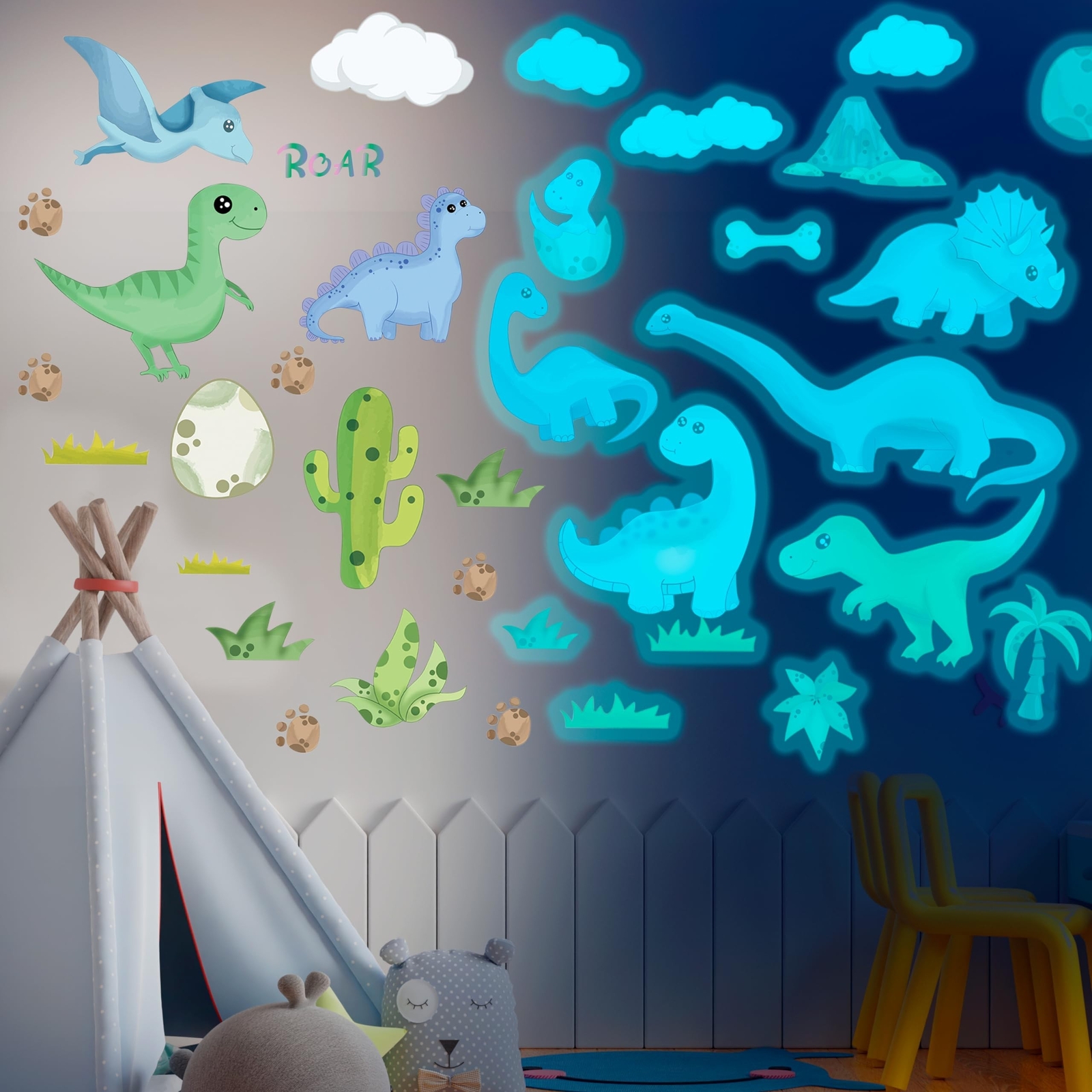 Dinosaur Room Decor,Glow in The Dark Dinosaur Wall Decals for Boys Bedroom, K…