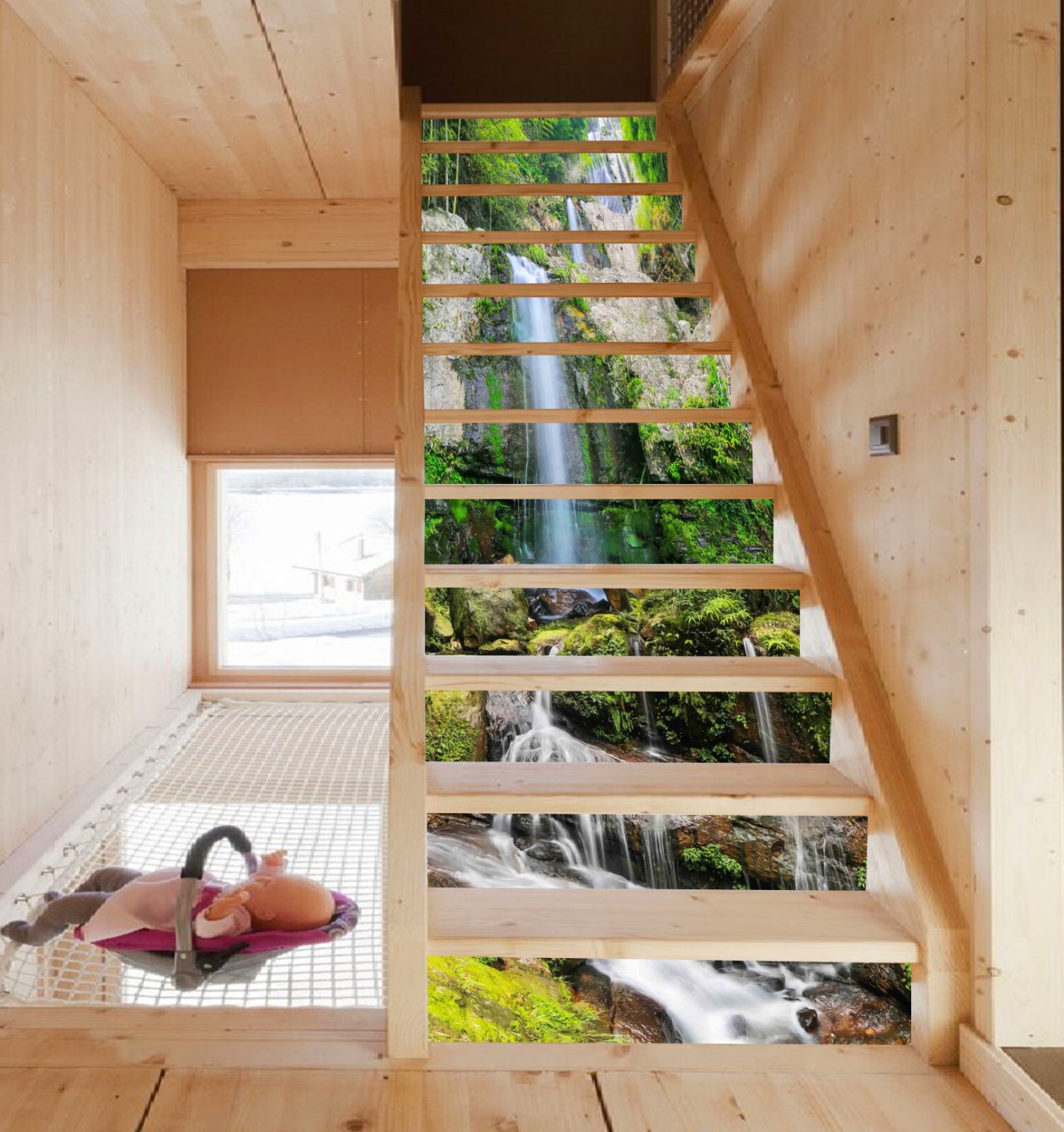 3D Waterfall Stone AZ1261 Stair Risers Decoration Mural Vinyl Wallpaper Kay