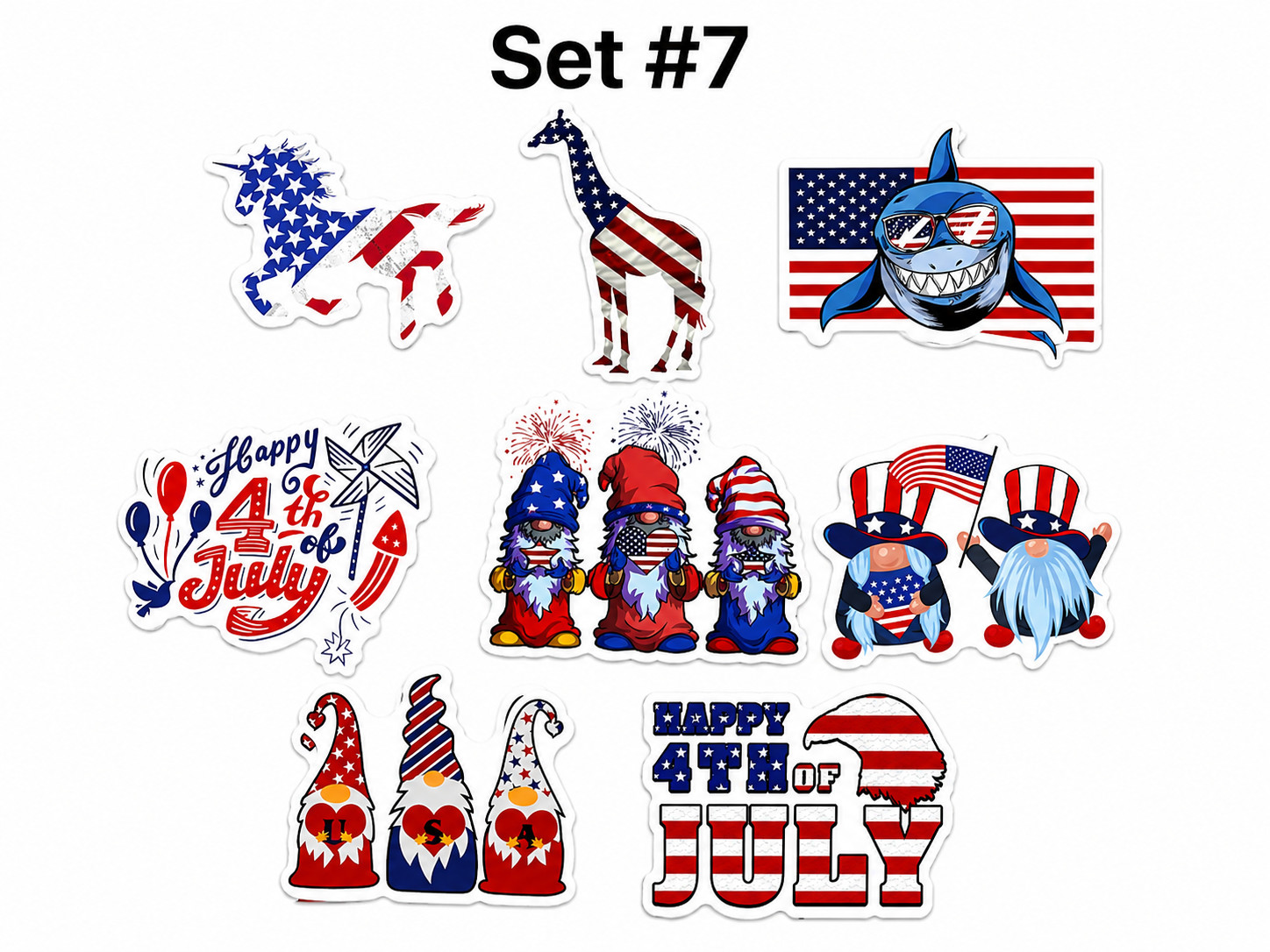 4th of July Stickers Set Patriotic USA Decals Laptop Scrapbook 2" Bulk