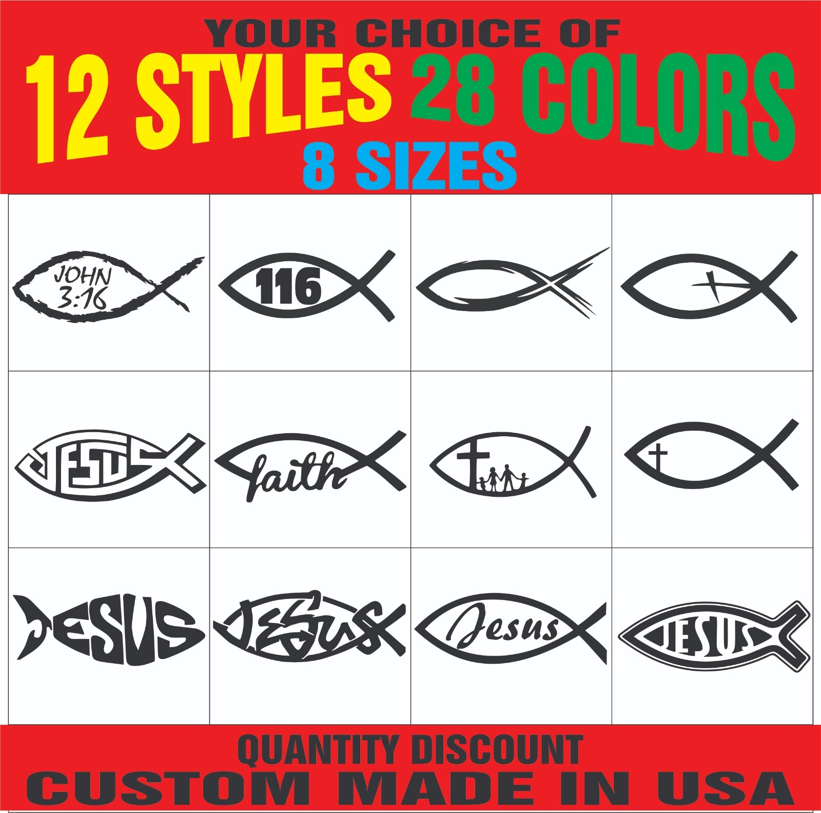Christian Fish Jesus Fish Vinyl Decal Car Sticker Faith Fish 116 Fish John 3:16