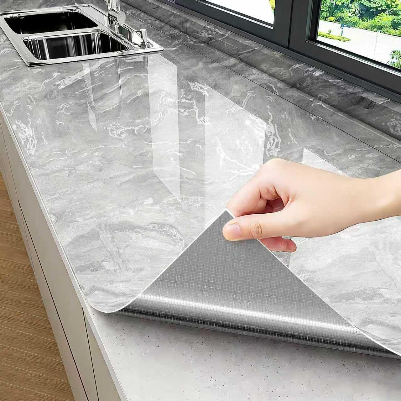 Thick Glossy Grey Silver Marble Peel and Stick Kitchen Sticker for Countertop…