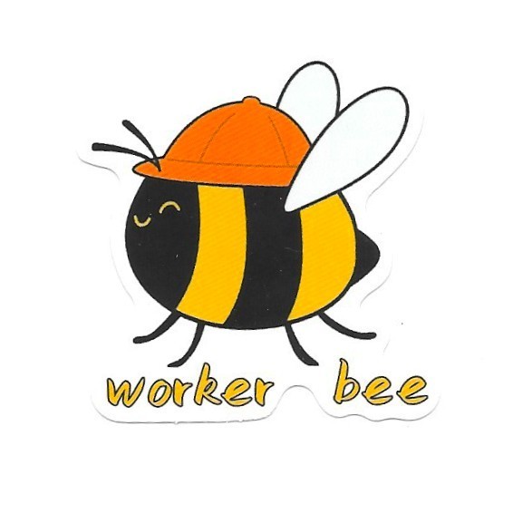 Worker Bee Vinyl Sticker Cute Cartoon Bumblebee Hard Hat Construction Laptop Art