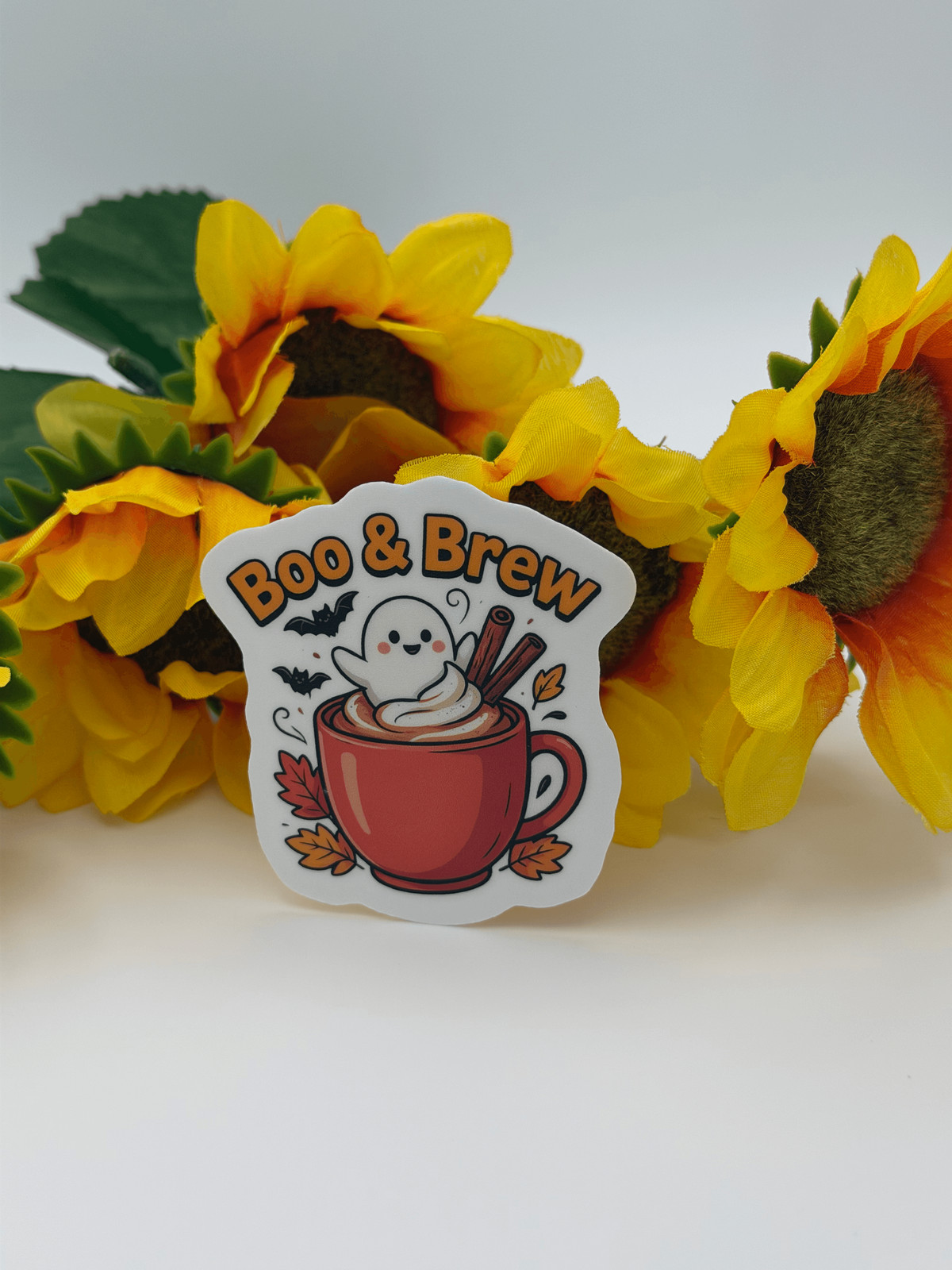 Vinyl Ghost Coffee Cup Sticker – Boo & Brew Halloween Die Cut Laptop Decal