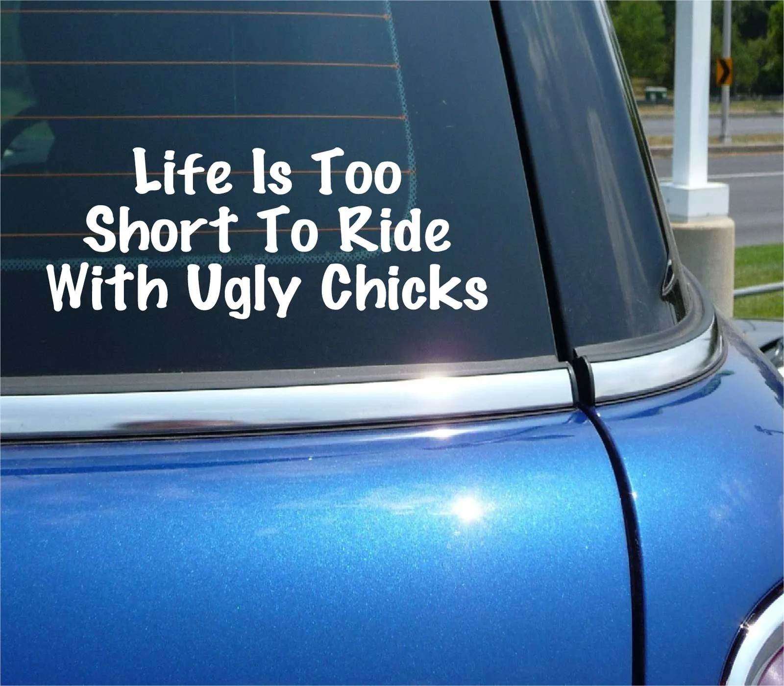 LIFE IS TOO SHORT TO RIDE WITH UGLY CHICKS DECAL STICKER FUNNY BIKE CAR TRUCK