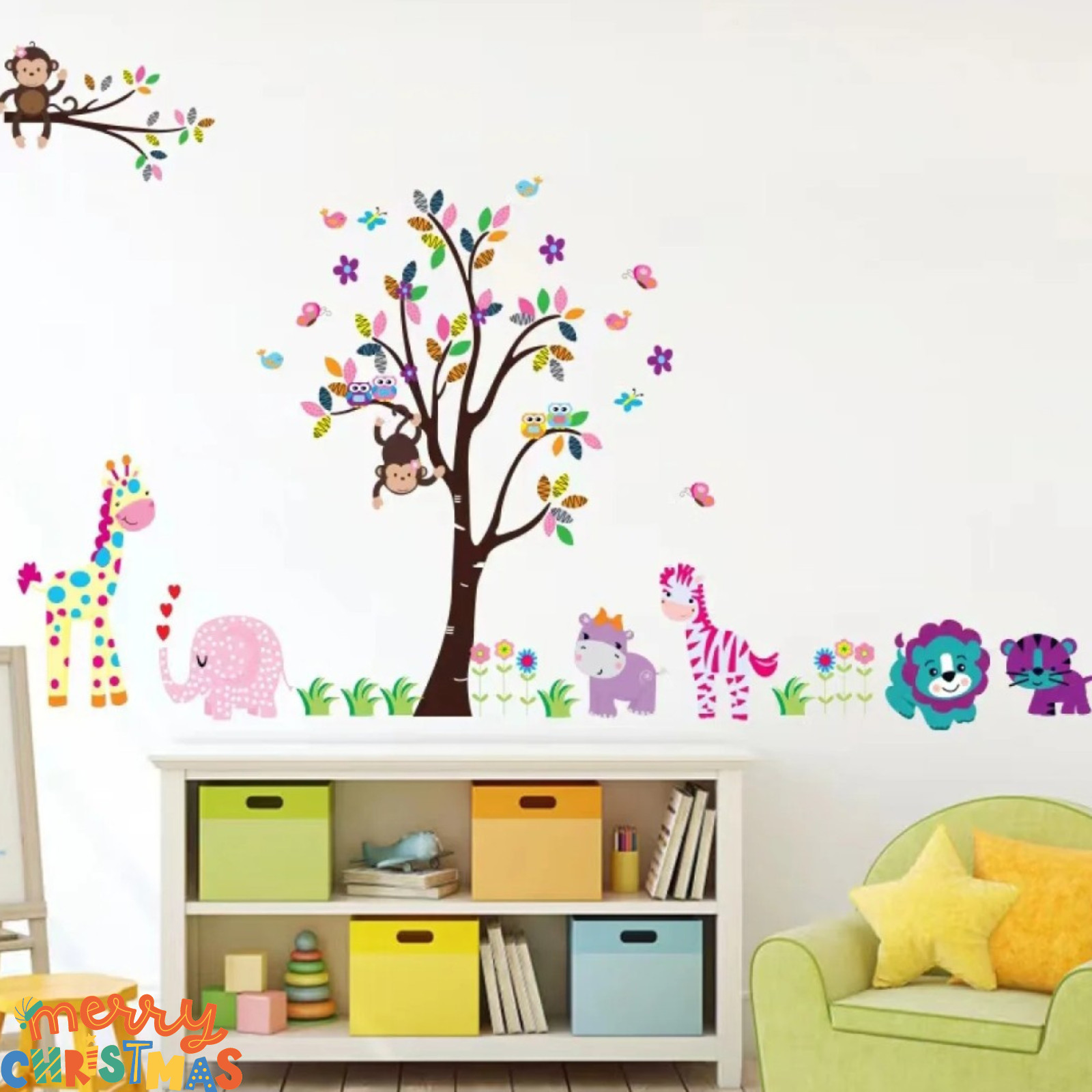 Multi Color Animals Giraffe Animals Theme Wall Art Decal Sticker Decoration for