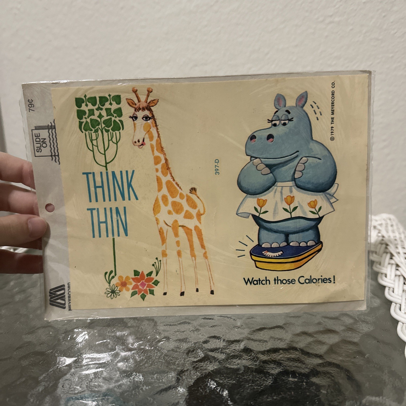 Vintage Meyercord Decal Retro Diet Culture Think Thin Hippo Giraffe