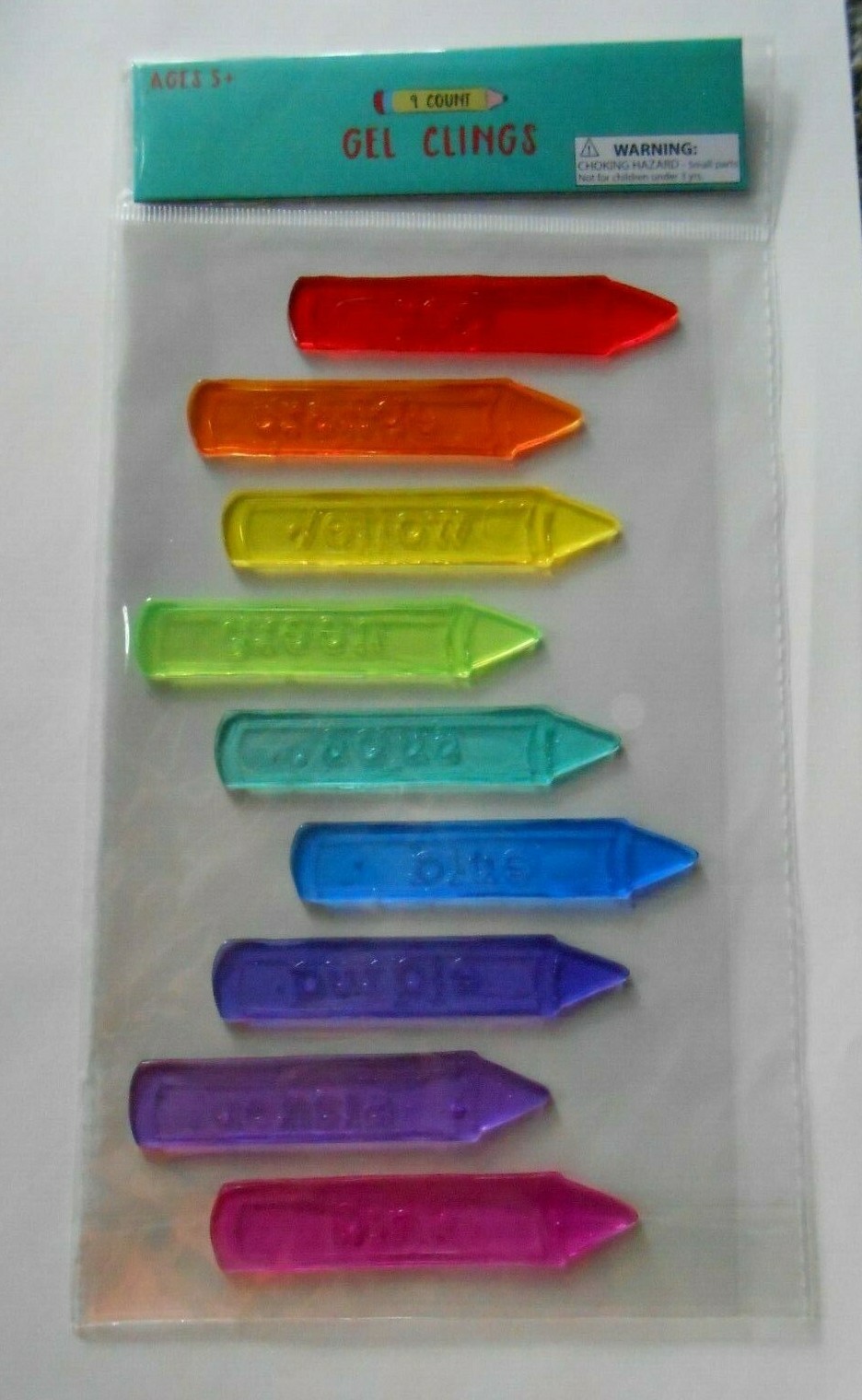 NEW Gel Window Clings Stickers 9 ct Rainbow Colors Crayons Educational Learning