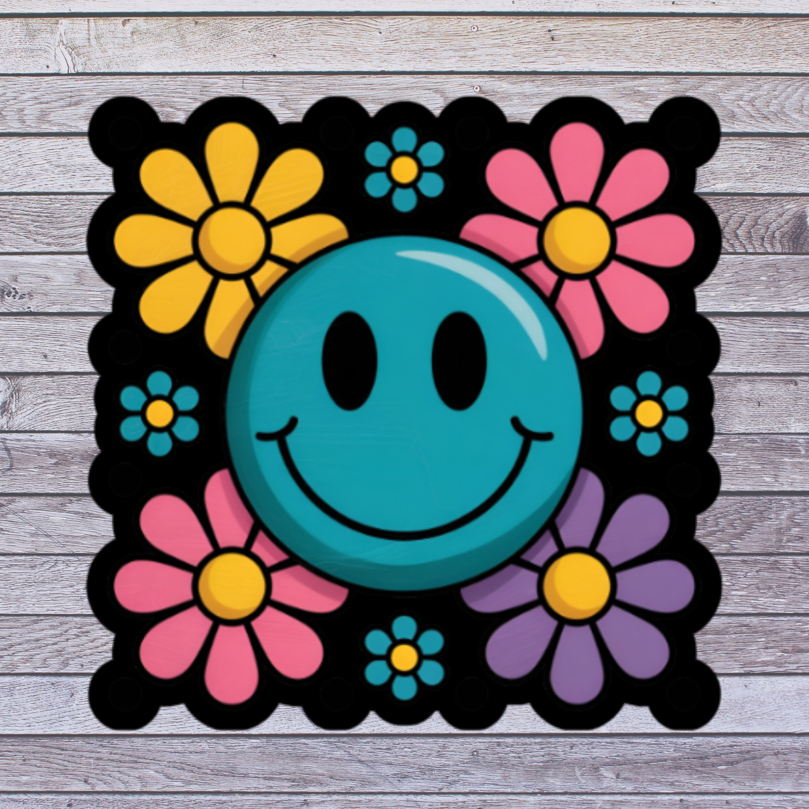 Smiley Face Sticker Vinyl Decal Retro Flower Power Happy Face Groovy