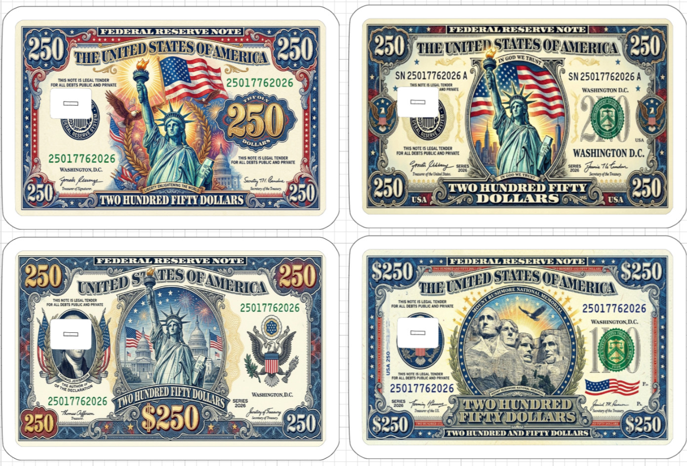 250 Dollar Bill Credit Debit Gift Card Skin ATM Sticker America USA Birthday US