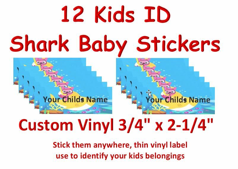 12 Labels for ID 3/4" x 2-1/4" Kids Stuff Identification Tag shark baby Sticker