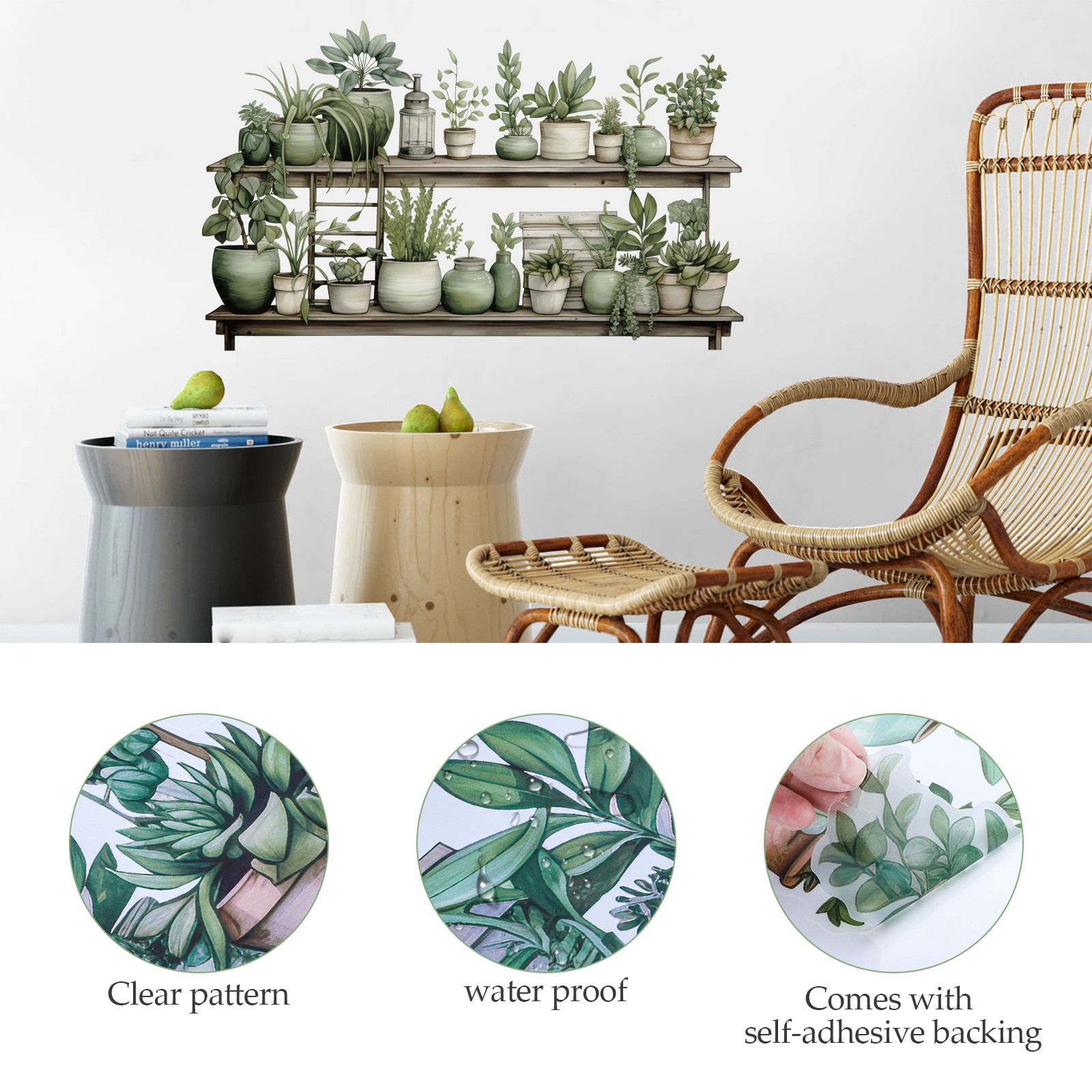 2 Set Wall Sticker Tropical Potted Plant Decals for Home Decor Self-Adhesive Art