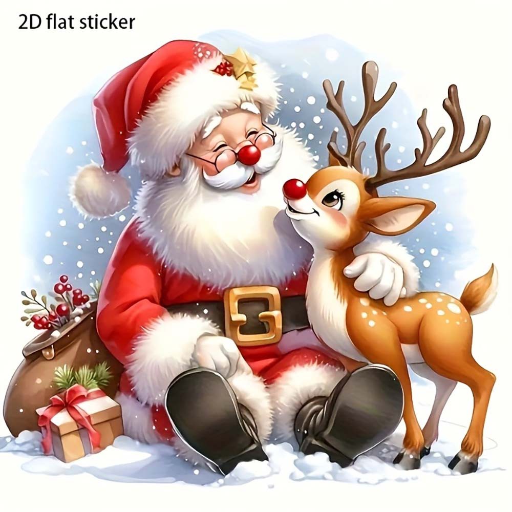 Easy-To-Apply Tool-Free Durable Portable Santa Claus and Reindeer Vinyl Stickers