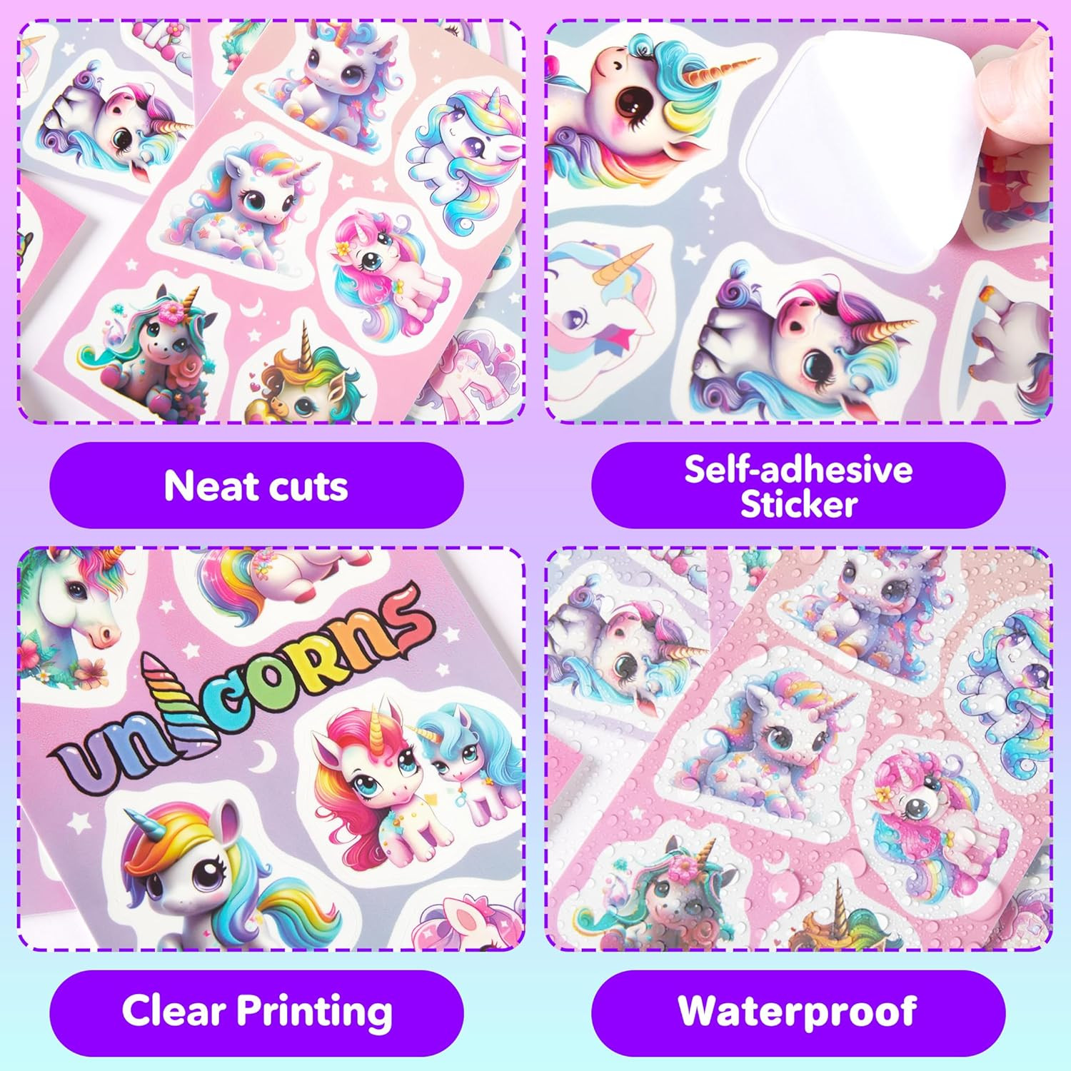 Unicorn Water Bottle Stickers, 54 PCS Vinyl Waterproof Decals for Kids
