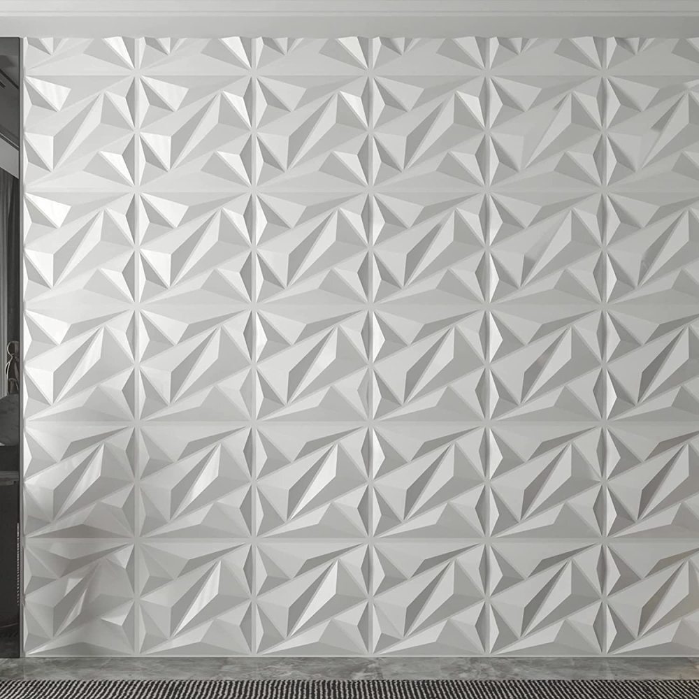 12PCS PVC 3D Wall Panels Decorative White Textured Diamond Design Ceiling 11.8"