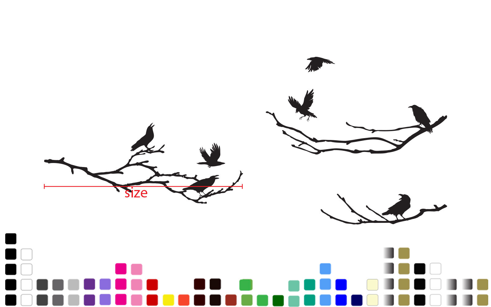 Raven Black Crow birds Winter Branch Tree Halloween Wall Decal Sticker
