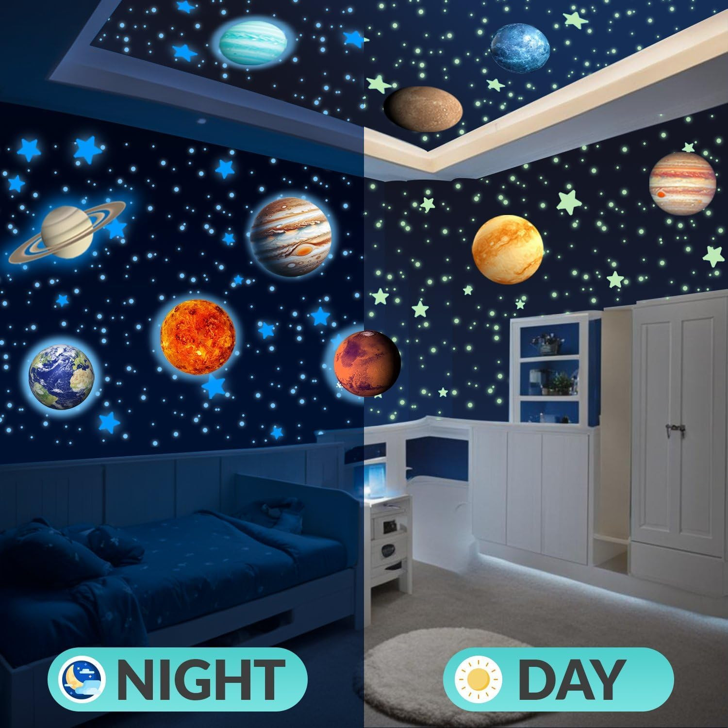 Glow in the Dark Stars and Planets – 534 Pcs Solar System Wall Decals