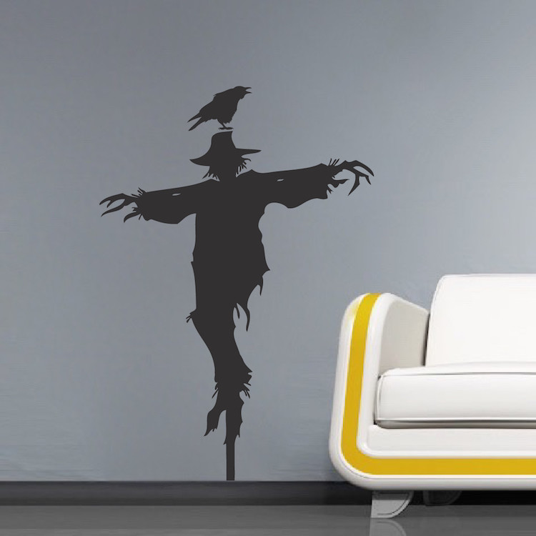 Scarecrow With Crow Decal Halloween Window Stickers Halloween Decorations, h65