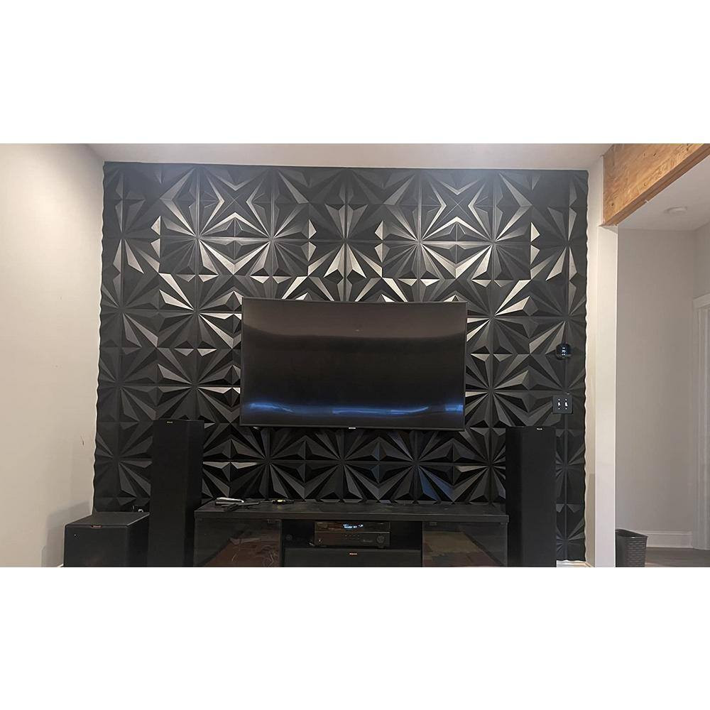 19.7 In. X 19.7 In. 32 Sq. Ft. Black PVC 3D Wall Panel Star Textured for Interio
