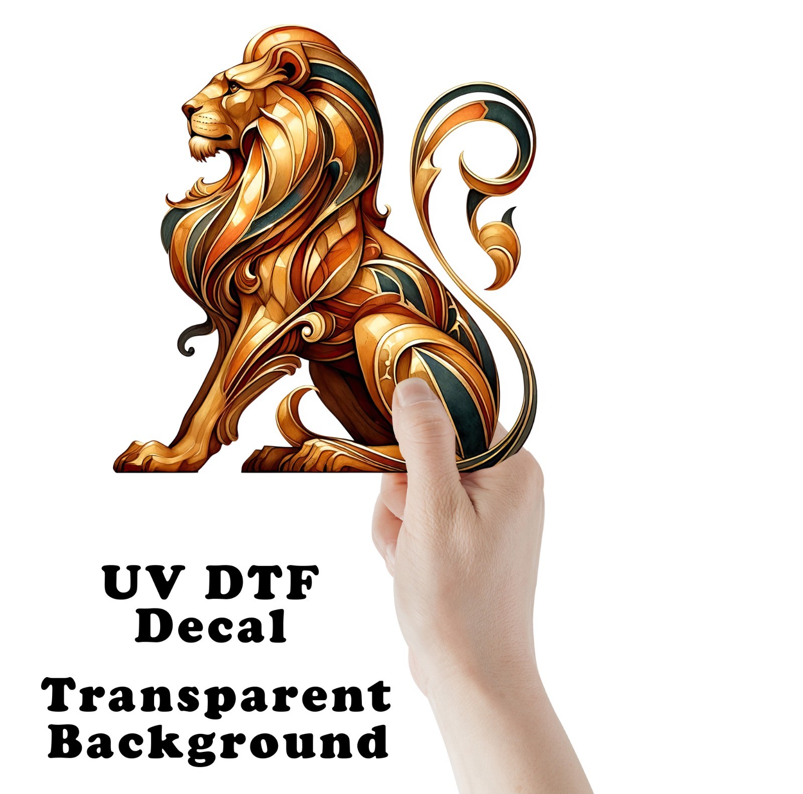 Art Deco Lion UV DTF Transparent Sticker / Decal