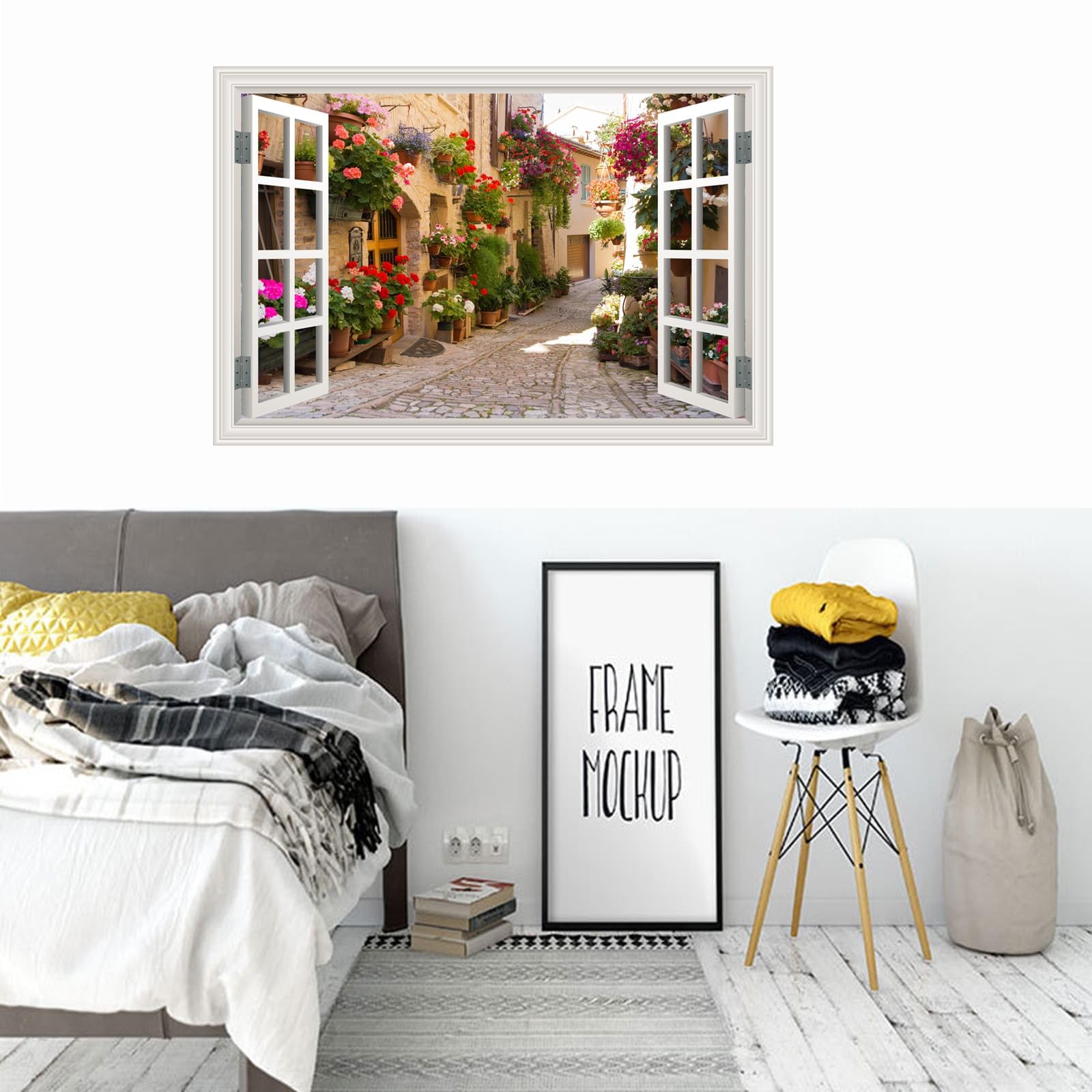 Fake Window Wall Decals Sping Italy Rose Alley Landscape Wall Art Faux Window…