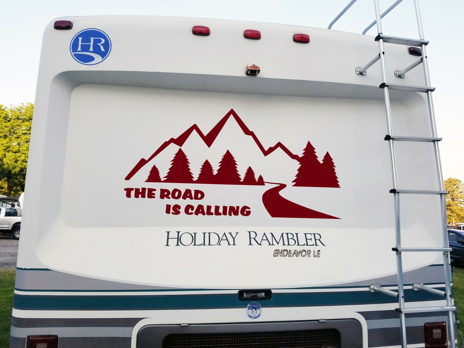 The Road is Calling Mountain Scene Vinyl Decal V2 | Forest RV Camper Graphics |