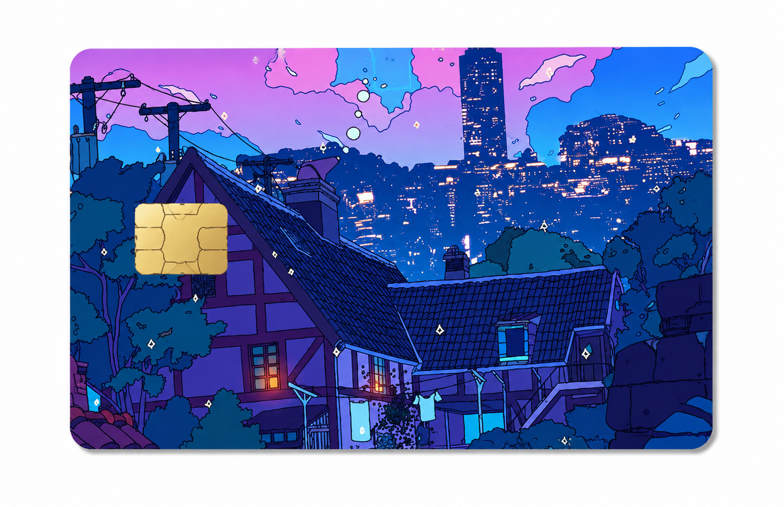 Lofi Neon Night City Debit Card Credit Card Skin Vinyl Sticker