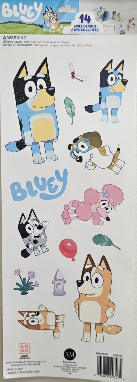 Kids Bluey Room Wall Decals Peel & Stick 14 Pieces/Stickers Birthday Party Decor