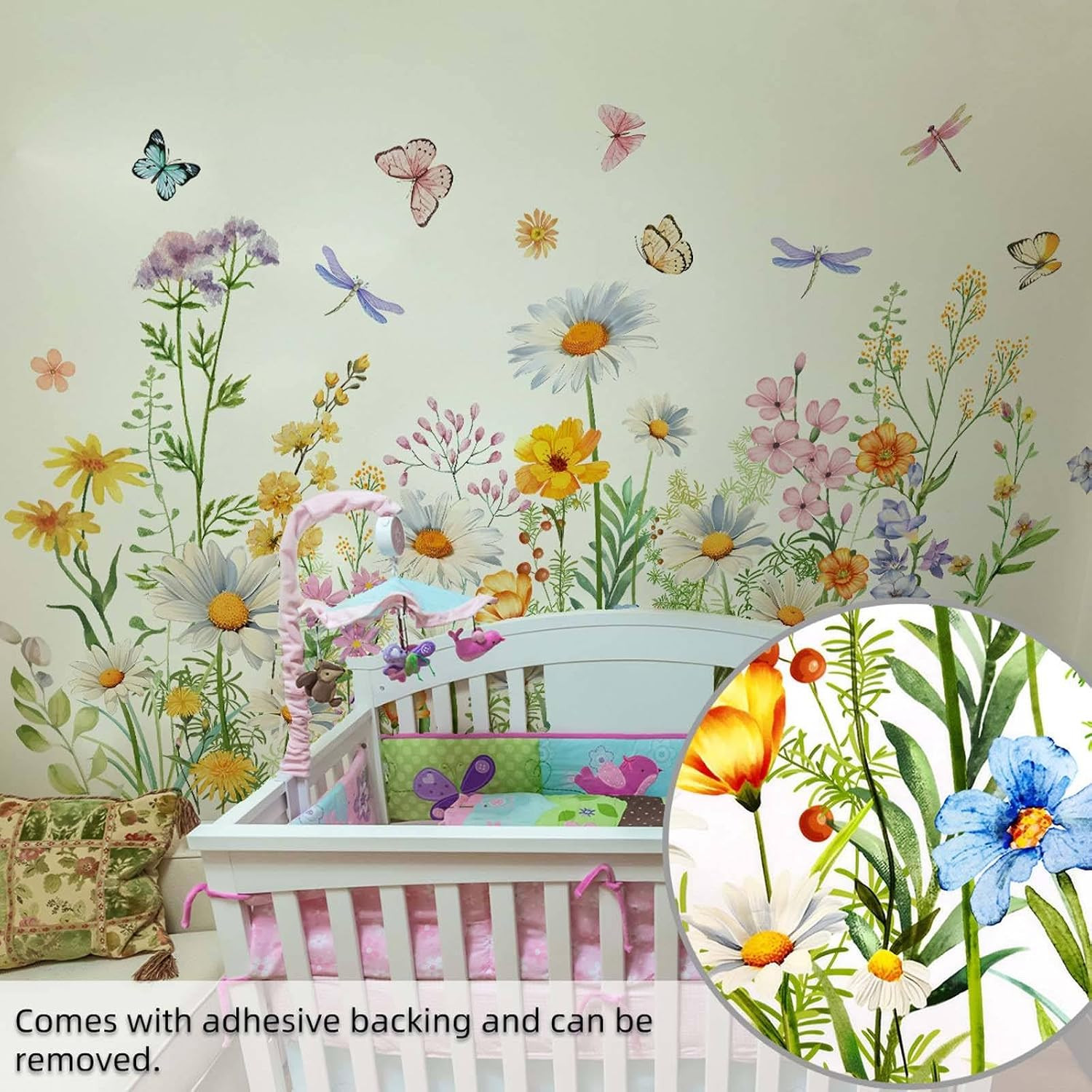 Garden Flower Wall Art Decor Daisy Floral Decals Watercolor Stickers