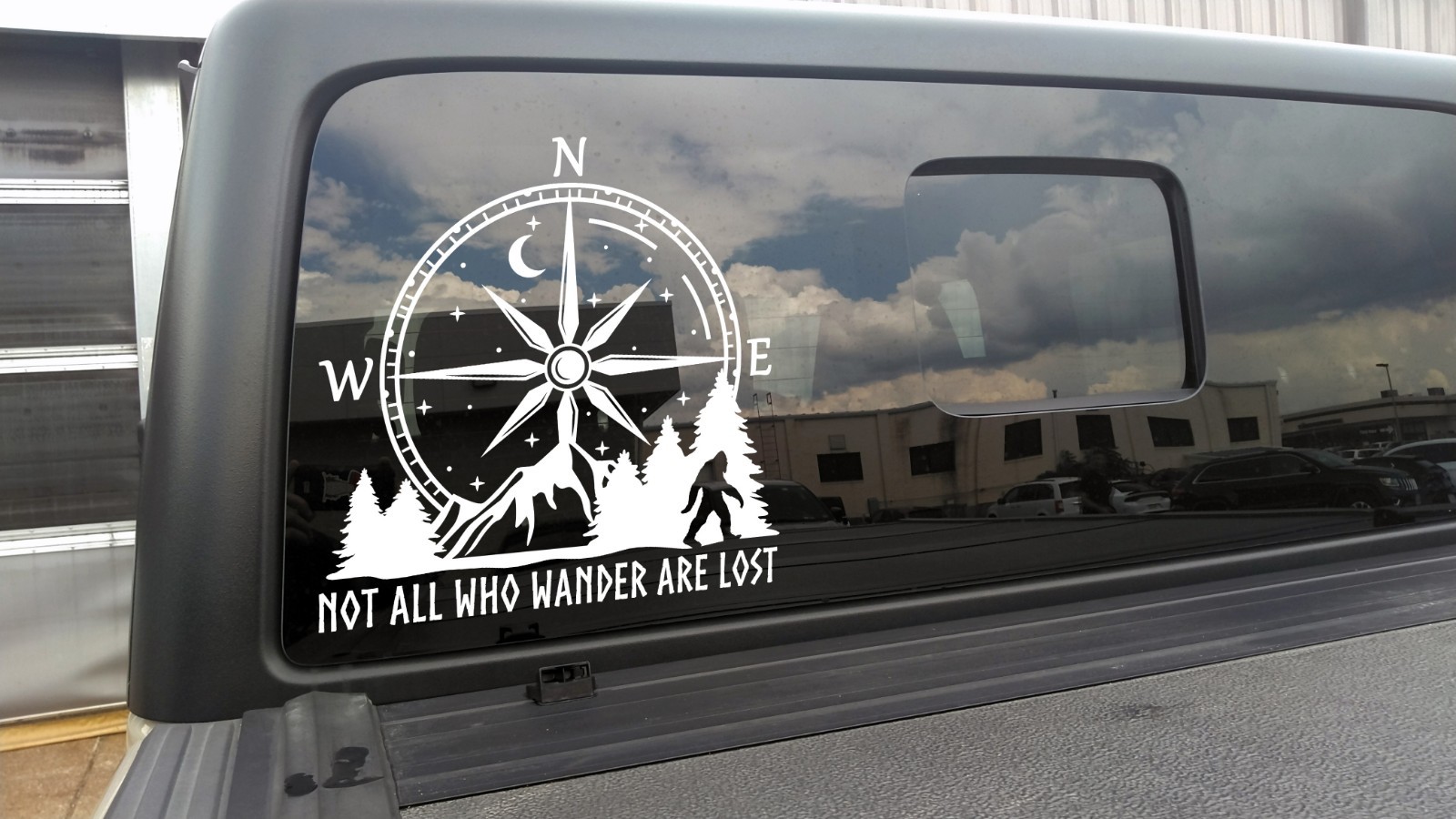 Not All Who Wander Are Lost Compass Mountains Bigfoot V2 Decal Sticker Sasquatch